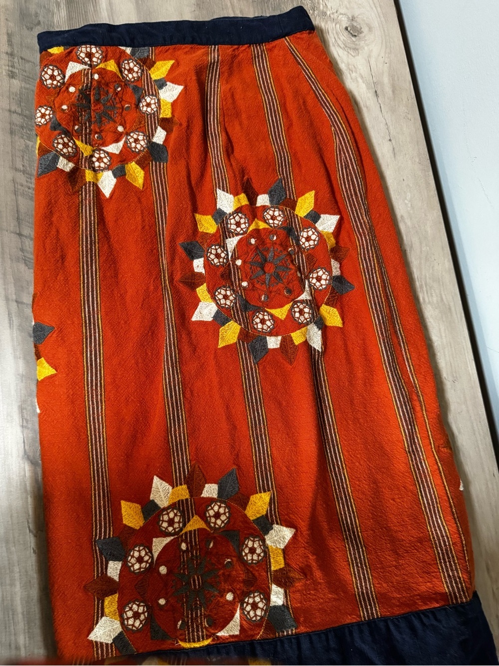 Free People Rust Floral Midi Wrap Skirt with Navy Trim - Picture 11 of 11